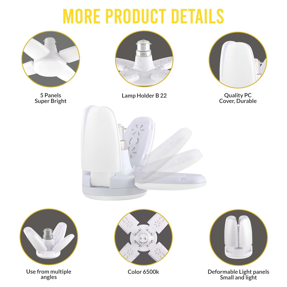 Charkee 25W Cool Day Mini fan Blade 4 Leaf Foldable LED Bulb with Angle Adjustable Ceiling Lights Home Pack of 3