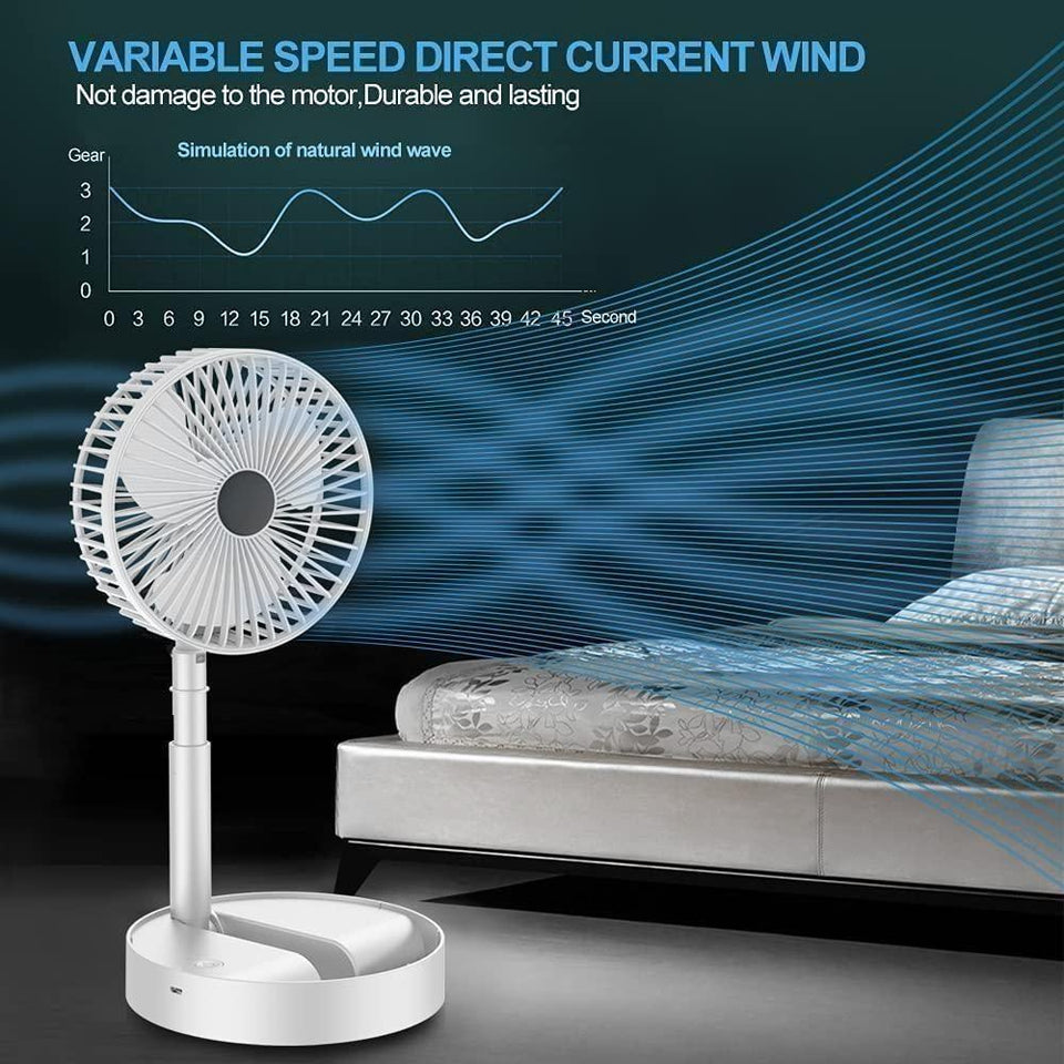 USB Rechargeable Desk Fan Telescopic Electric Desktop Fan Height Adjustable Foldable & Portable