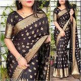 Banarasi Silk Saree With Blouse For Women (Dark Purple, 6.3M)