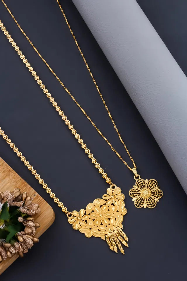 Mangalsutra Ki Mala Design With Moti Chen Ladi Long and short Combo Set [ BUY 1 GET 1 FREE ]