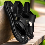 Mens casual synthetic leather sandal black
