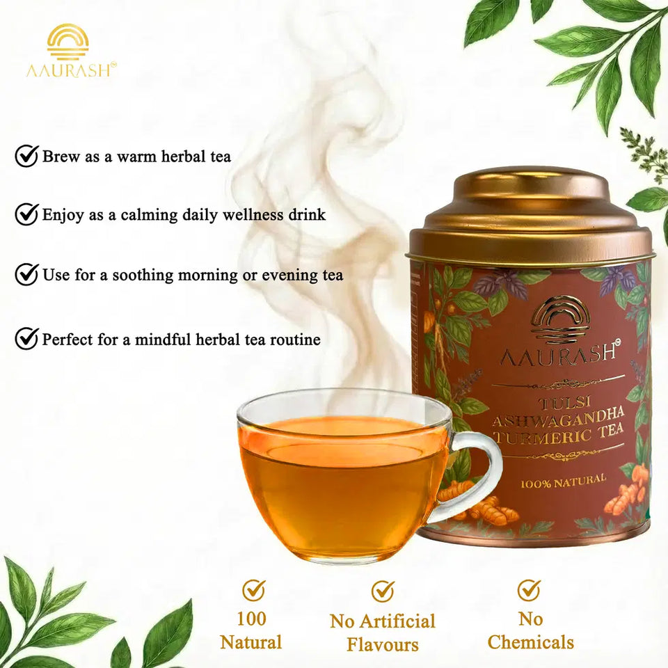 Aarush Tulsi Ashwagandha Turmeric Tea for Immunity | Naturally Caffeine Free Ashwagandha Herbal Tea (60gm)