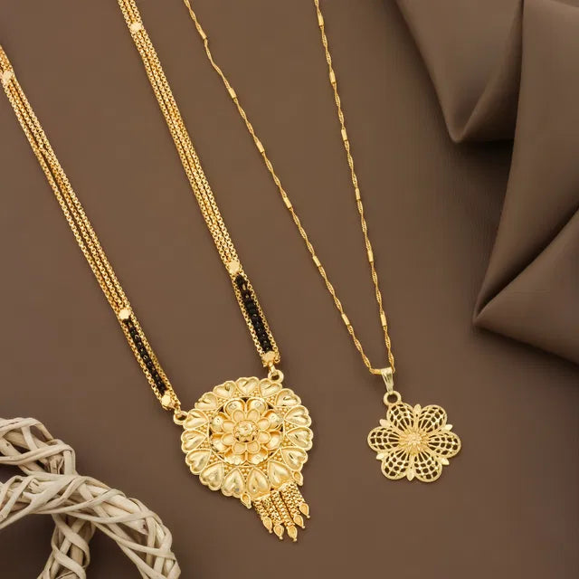 Mangalsutra Ki Mala Design With Moti Chen Ladi Long and short Combo Set [ BUY 1 GET 1 FREE ]