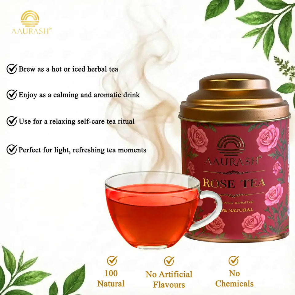 Aarush Rose Tea | Natural Antioxidants | Caffeine Free | Loose Rose Petals (40gm)