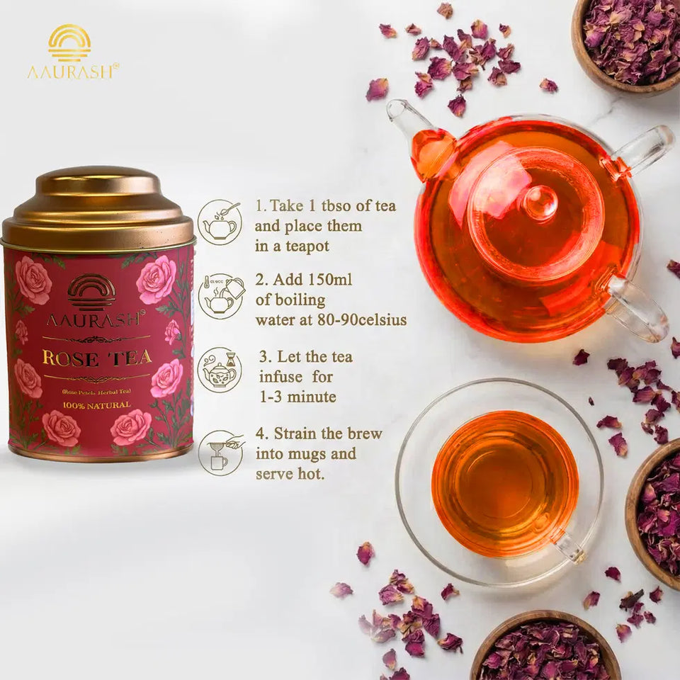 Aarush Rose Tea | Natural Antioxidants | Caffeine Free | Loose Rose Petals (40gm)