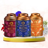 Aarush Chamomile Tea, Blue Tea & Rose Tea Combo | 100% Natural Flower Tea | Caffeine-Free Herbal Tea | Supports Relaxation, Better Sleep & Skin Health | Rich in Antioxidants
