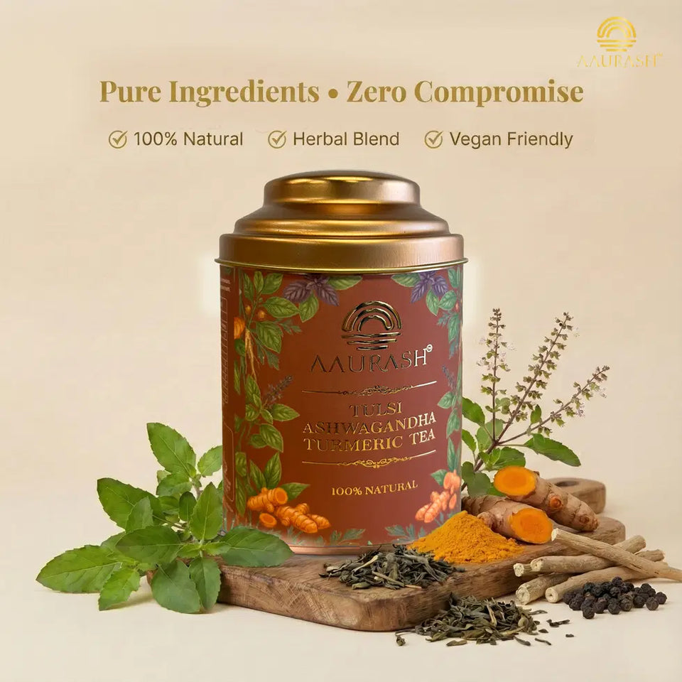 Aarush Tulsi Ashwagandha Turmeric Tea for Immunity | Naturally Caffeine Free Ashwagandha Herbal Tea (60gm)