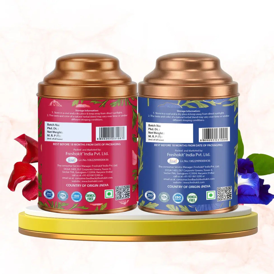 Aarush Rose Tea & Blue Tea Combo | Natural Flower Tea | Supports Relaxation, Skin Glow & Detox | Caffeine-Free Herbal Tea