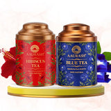 Aarush Hibiscus Tea & Blue Tea Combo | Natural Flower Tea | Supports Relaxation, Skin Glow & Detox | Caffeine-Free Herbal Tea | Rich in Antioxidants