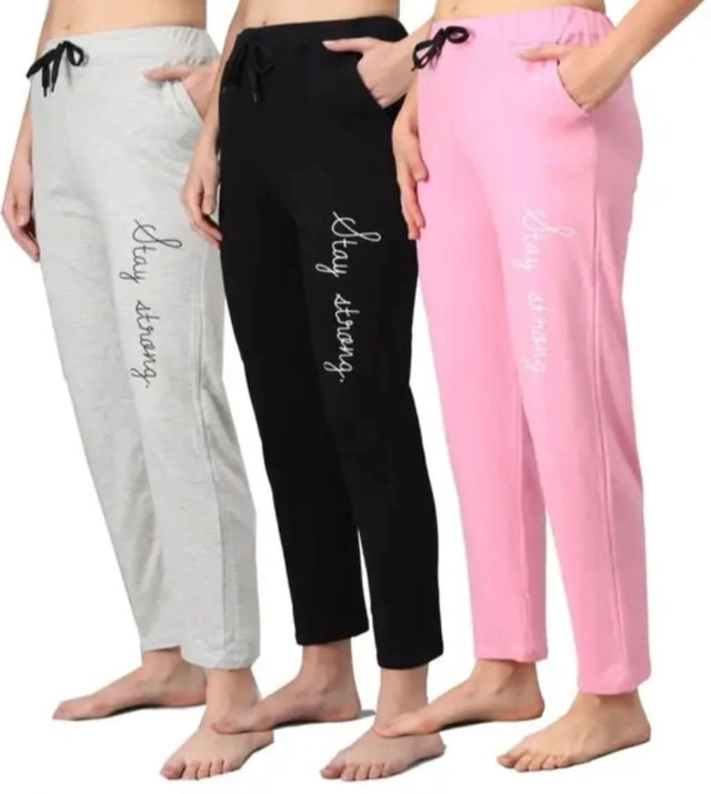 Cotton Blend Straight Fit Trouser for Women (Black & Grey, M) (Pack of 2)