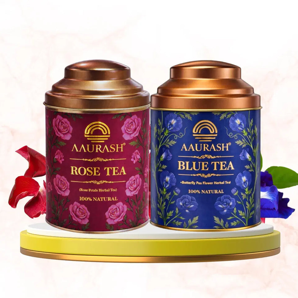 Aarush Rose Tea & Blue Tea Combo | Natural Flower Tea | Supports Relaxation, Skin Glow & Detox | Caffeine-Free Herbal Tea
