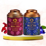 Aarush Rose Tea & Blue Tea Combo | Natural Flower Tea | Supports Relaxation, Skin Glow & Detox | Caffeine-Free Herbal Tea